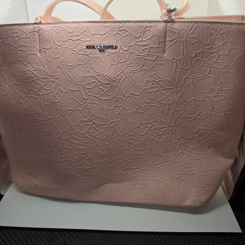 Karl Lagerfeld Tote Bag Women Large Pink Good Floral Embossed Shoulder Bag